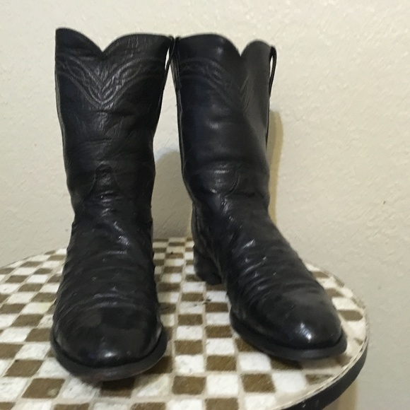 JUSTIN BLACK OSTRICH BOOTS 8.5 D